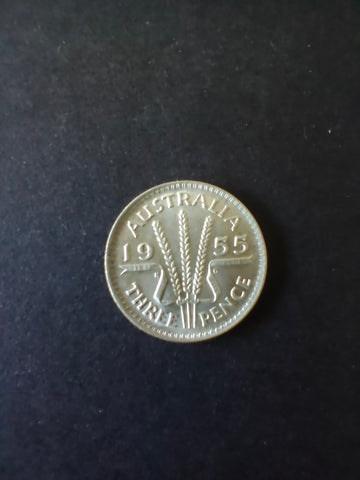 Australia 1955 3d Threepence Silver Coin Very Fine Condition