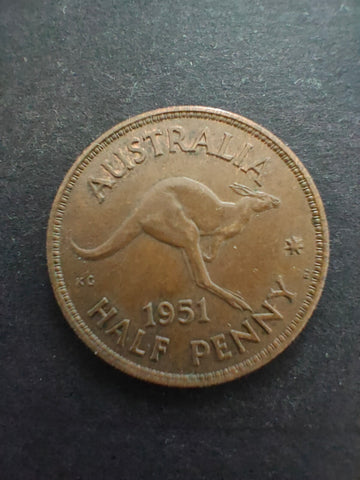 Australia 1951PL 1/2d Half Penny Fine Condition. London Mint
