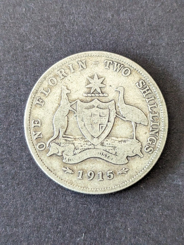 Australia 1915  2/- Florin Silver Coin Good Condition