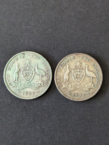 Australia 1932 2/- Florin scarce Silver Coin Very Good Condition