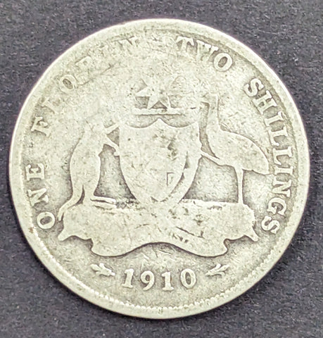 Australia 1910 2/- Florin Silver Coin Good Condition