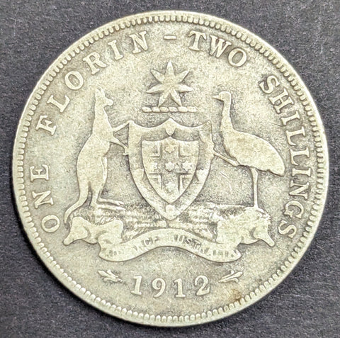 Australia 1912 2/- Florin Silver Coin Very Good Condition