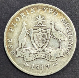 Australia 1917 2/- Florin Silver coin Fine Condition