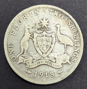 Australia 1918 2/- Florin Silver Coin Fine Condition