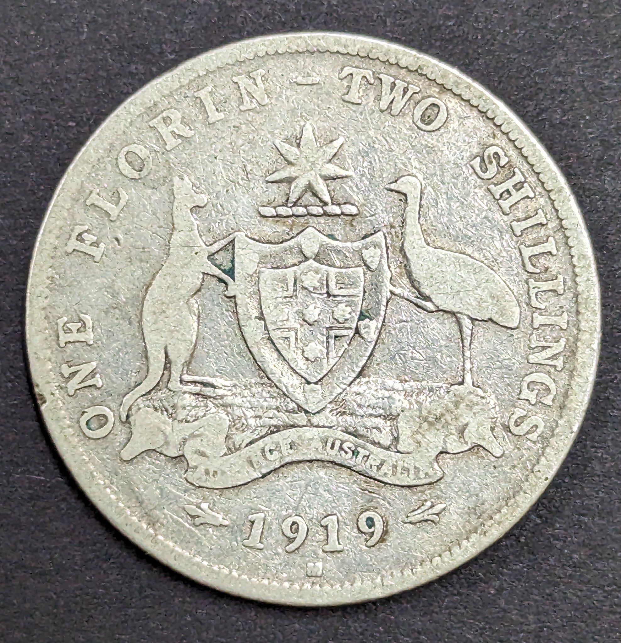 Australia 1919 2/- Florin Silver Coin Fine Condition