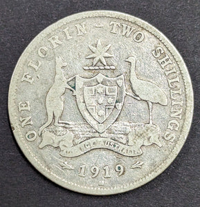 Australia 1919 2/- Florin Silver Coin Fine Condition