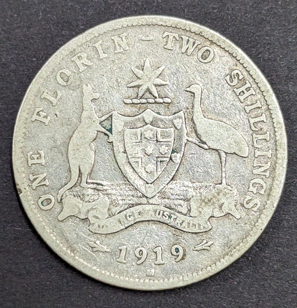 Australia 1919 2/- Florin Silver Coin Fine Condition