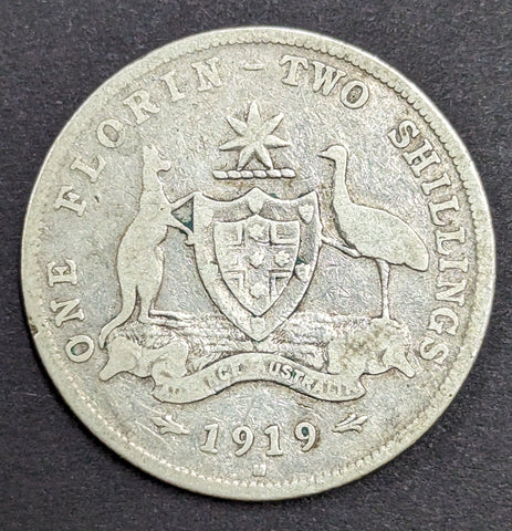 Australia 1919 2/- Florin Silver Coin Fine Condition