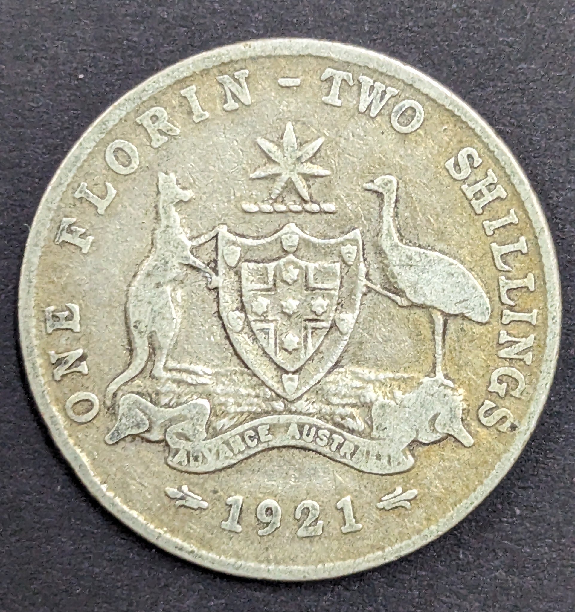 Australia 1921 2/- Florin Silver Coin Fine Condition