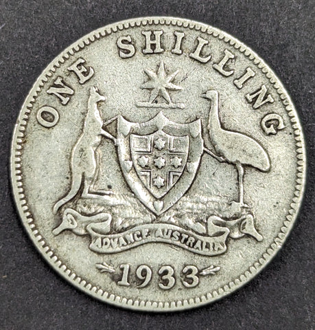 Australia 1933 1/- One Shilling scarce Silver Coin Fine Condition