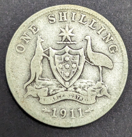 Australia 1911 1/- One Shilling Silver Coin Very Good Condition