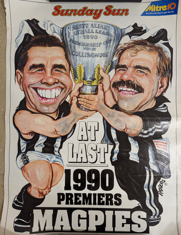 AFL 1990 Collingwood Football Club Magpies Premiers Poster by Rogers.