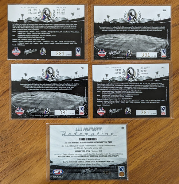 2010 AFL Collingwood Premiership Redemption Set 381/400