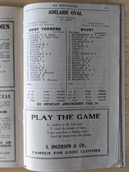 1924 South Australian Footballer Grand Final Sturt vs West Torrens