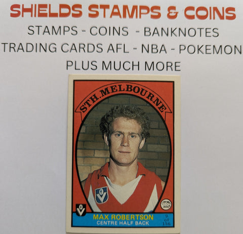 1978 VFL Football Scanlens Card 9 Max Robertson South Melbourne