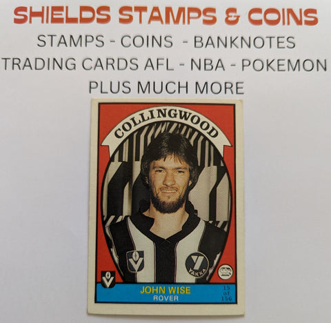 1978 VFL Football Scanlens Card 15 John Wise Collingwood