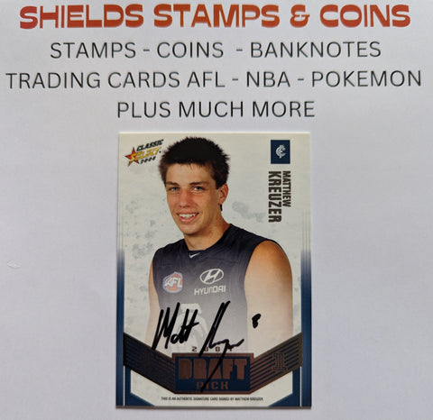 2008 AFL Select Classic Draft Pick 1 Platinum Signature Matthew Kreuzer Carlton