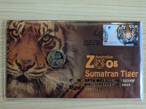 2012 Australian $1 Australian Zoos Sumatran Tiger PNC 1st Day Issue APTA Melbourne Show 9th-10th February 2013