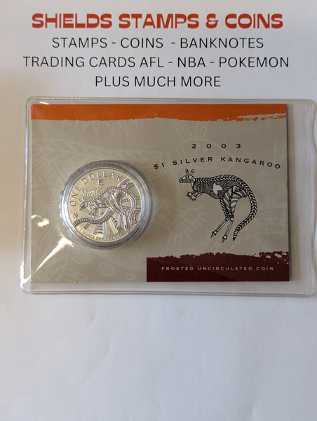 2003 Australia RAM $1 1oz Silver Frosted Kangaroo Coin on Card