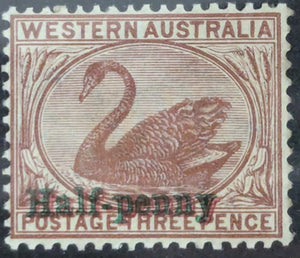 WA Western Australia Australian States SG 111b ½d on 3d red-brown Swan birds MUH