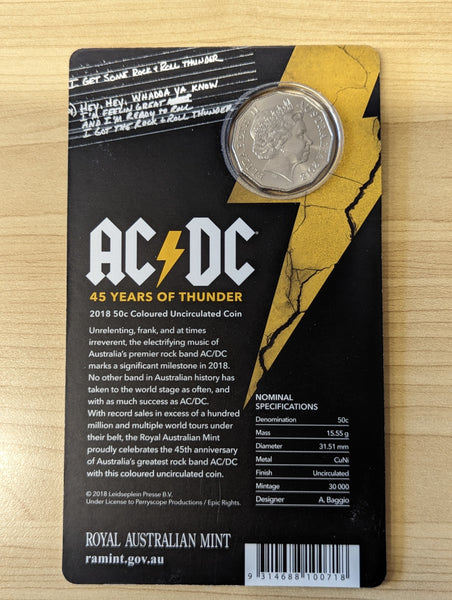 Australia RAM 2018 50c ACDC Coloured Unc Coin