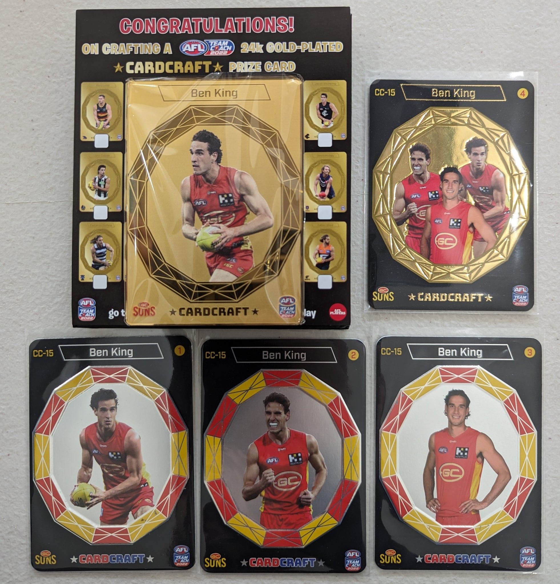 2022 AFL Teamcoach Ben King Gold Card Craft Set Gold Coast Suns