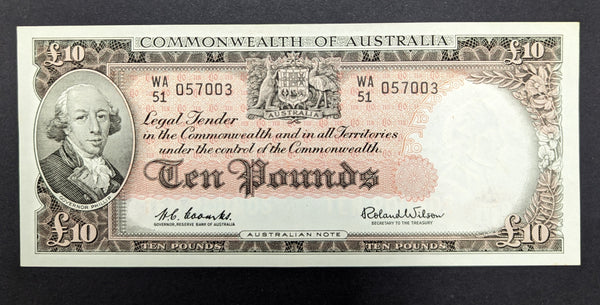 Australia Banknote 1960 R63 £10 Ten Pounds Coombs/Wilson  CFU Uncirculated