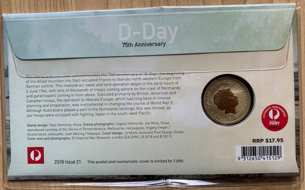 Australia 2019 D-Day 75th Anniversary PNC with Tuvalu $1 coin