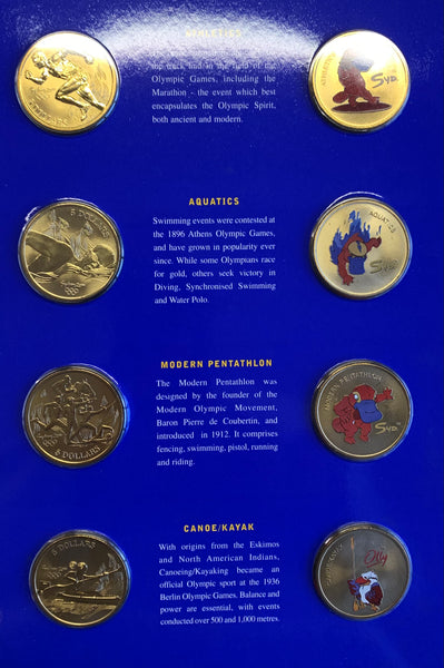 Australia 2000 Royal Australian Mint $5 Sydney Olympic Games Set of 28 $5 coins plus 28 Mascote medallions