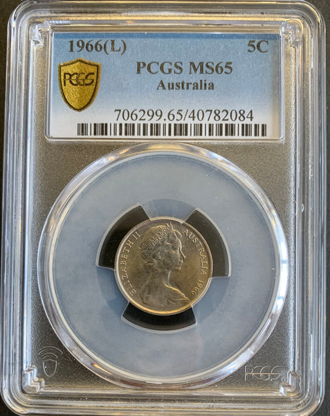 Australia 1966 London Mint 5c Five Cent  PCGS Graded MS65