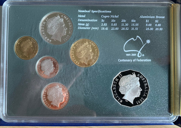 Australia 2001 Royal Australian Mint Centenary of Federation Proof Coin Set no outer box