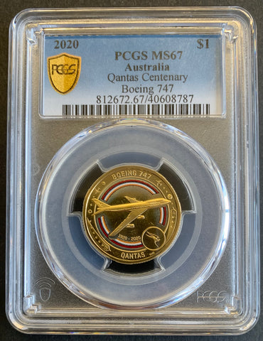 Australia 2020 $1 Qantas Centenary Coloured coin. PCGS graded MS67