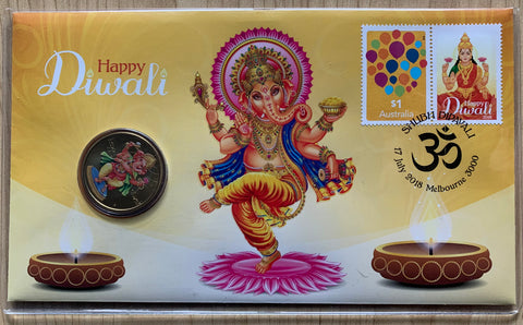 Australia 2018 Happy Diwali PNC with Tuvalu $1 coin