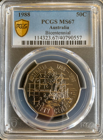 Australia 1988 50c Bicentennial PCGS Graded MS67 Slabbed Coin