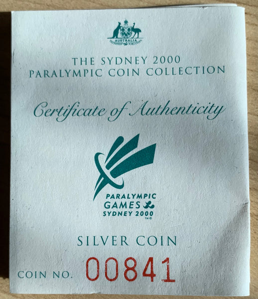 Australia 2000 Royal Australian Mint Perth Mint $5 Paralympics Basketball Silver Proof Coin