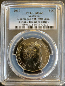 2019 Australia Dodecagon 50c Rank Broadley Effigy PCGS Graded MS68 Slabbed Coin