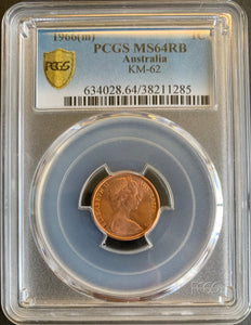 Australia 1966 Melbourne 1c One Cent  PCGS Graded MS64RD