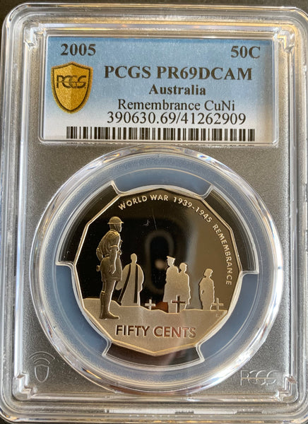 2005 Australia 50c Remembrance Proof PCGS Graded PR69CAM Slabbed Coin