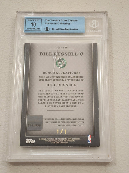 2007-08 NBA Topps Letterman Patches Autograph Xfractors Bill Russell 1/1  BGS 10 LA-BR