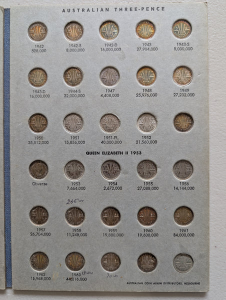 Australia 1910-64 Complete Set 3d Threepence Silver Coins
