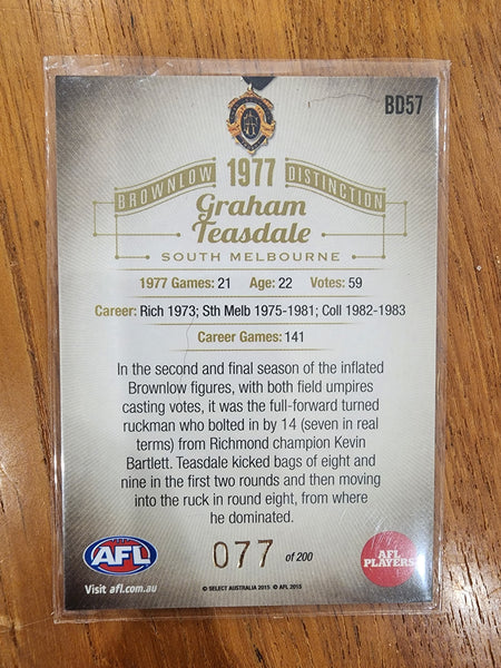 2015 Select Honours 2 Brownlow Distinction 1977 Graham Teasdale South Melbourne