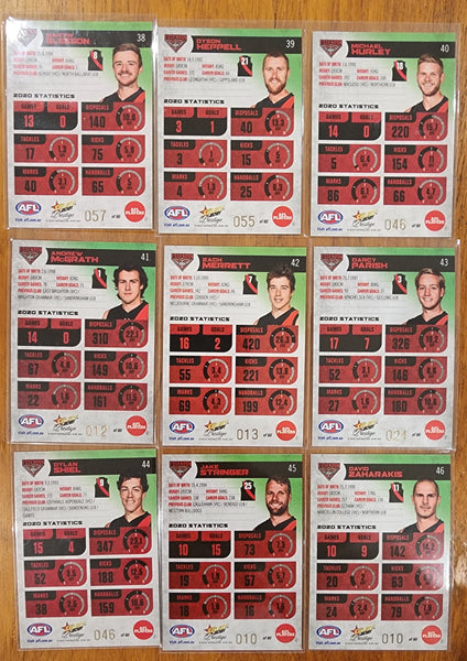 2021 AFL SELECT PRESTIGE GREEN PARALLEL ESSENDON BOMBERS FULL SET 38 - 46