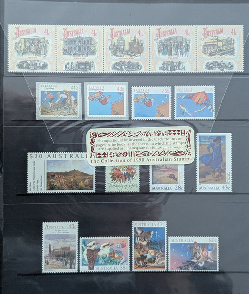 Australia Post 1990 Year Album. This book contains all the different simplified stamps issued in that year.