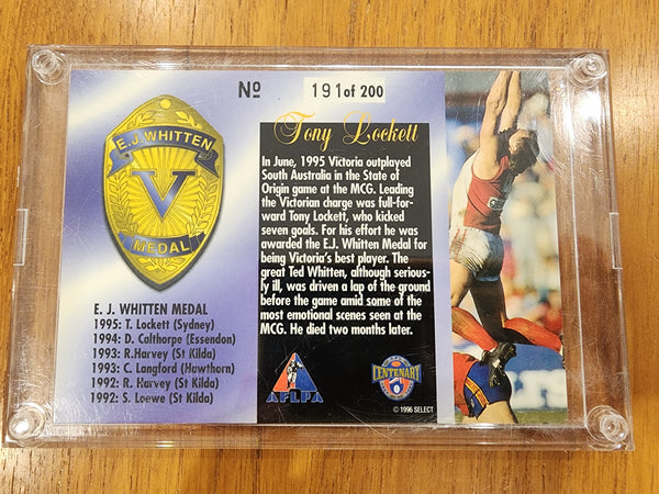 1996 SELECT JUMBO CASE CARD -TONY LOCKETT E.J MEDALIST -SWANS 191/200