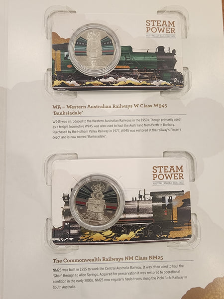 Australia 2022 Coloured 50c Fifty Cents Steam Power Set of 7 coins in Folder