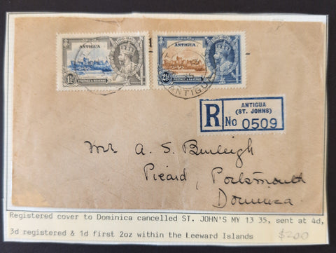 Antigua St Johns Registered Cover to Dominica 1935