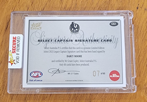 2023 AFL Select Legacy Captain Signature and Redemption Darcy Moore Collingwood 07/60 LOW