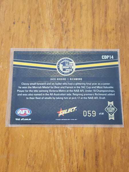 2017 AFL Select Future Force 1st Club Draft Pick and Redemption cars Jack Higgins Richmond 59/80