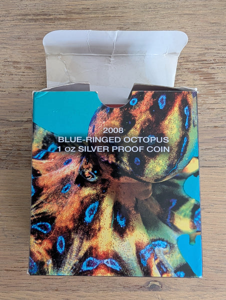 Tuvalu 2008 $1 Deadly and Dangerous Australian Blue Ringed Octopus 1oz 999 Silver Proof Coin Box Cert