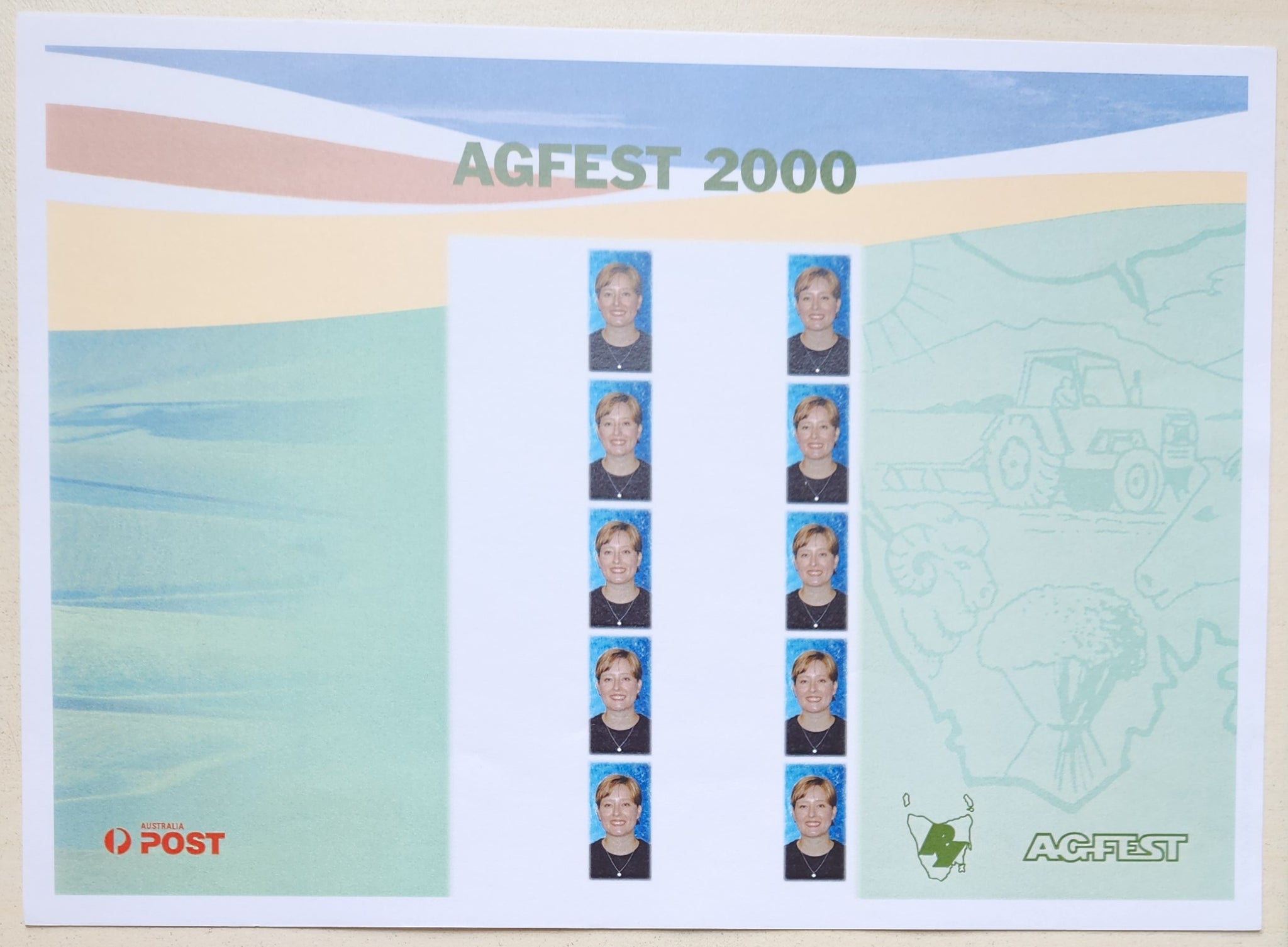 Australia 2000 45c Agfest Agricultural Show Personalised SES Stamp sheet tab proof.  Limited edition